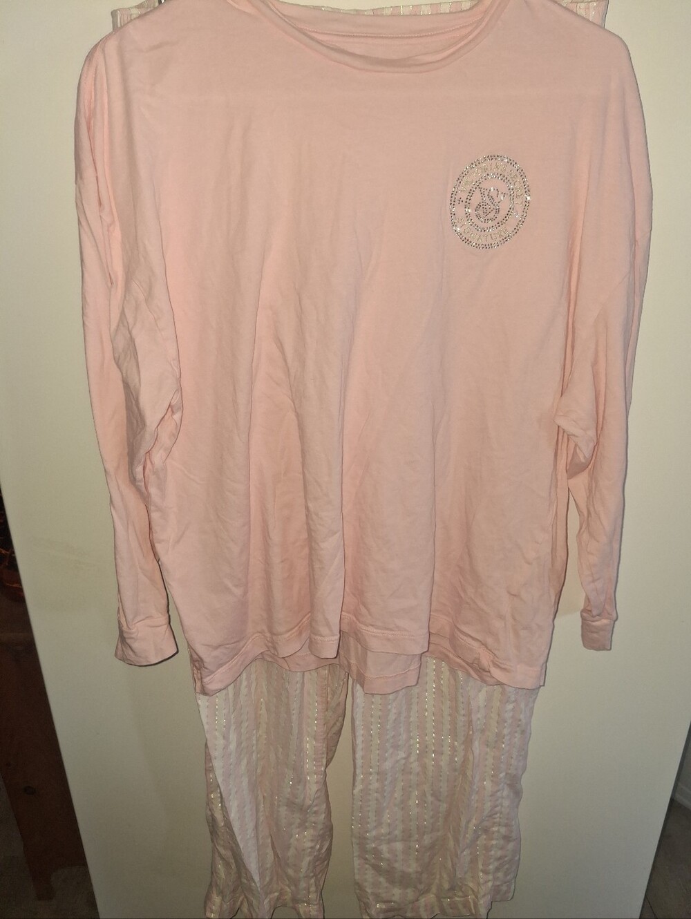 Victoria's Secret Pink Long-Sleeve Pajama Set with Sparkle Detail